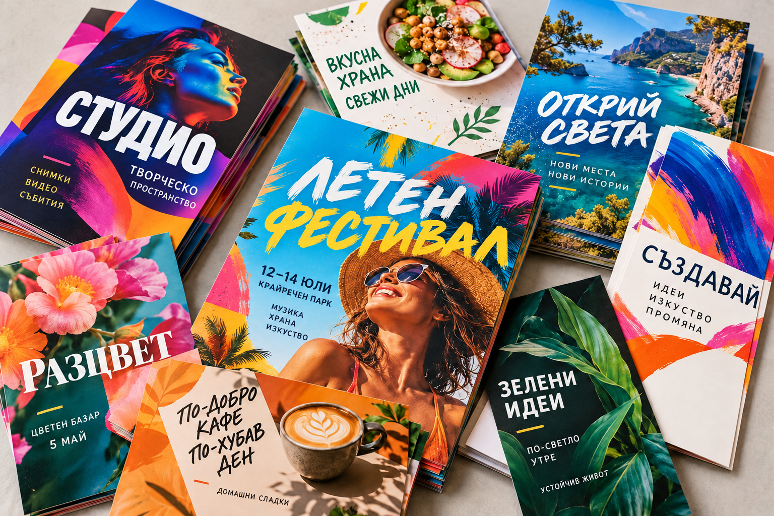 Цветни рекламни флаери с надписи на български език