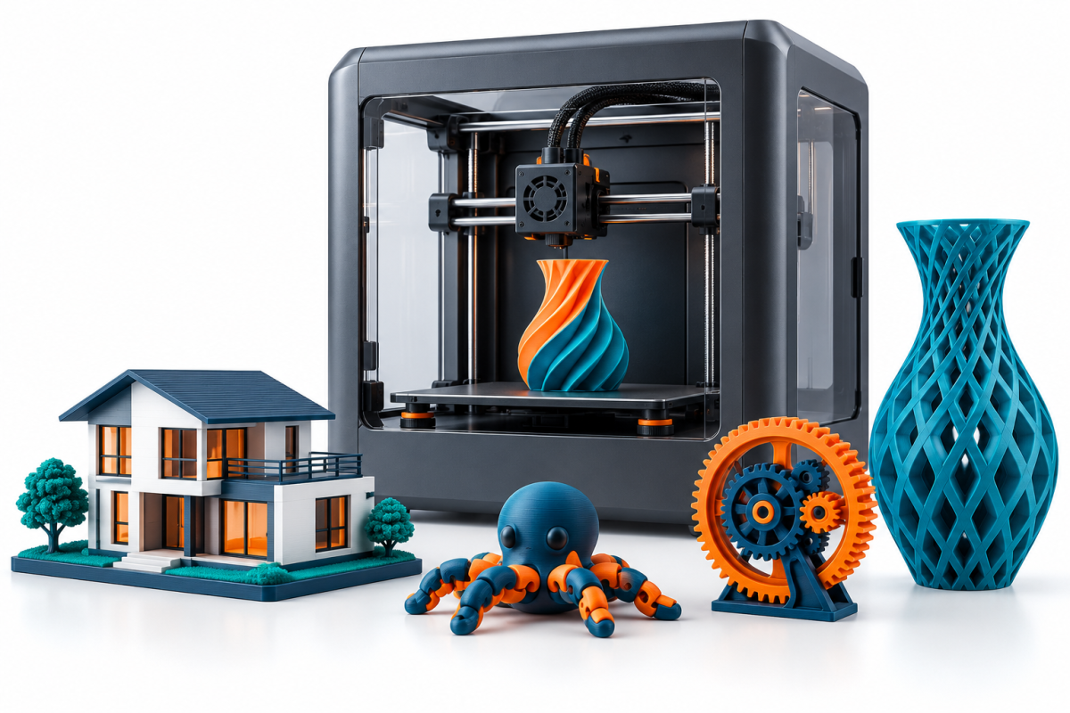 3D принтер и изделия от 3D печат – архитектурен макет, декоративна ваза, играчка и механичен детайл